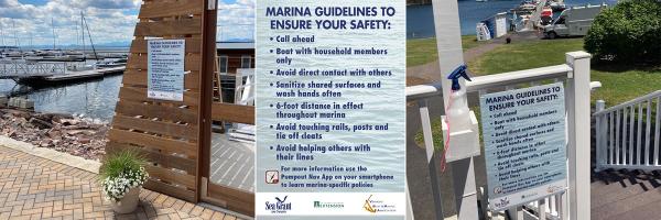 COVID safety signs posted at marina